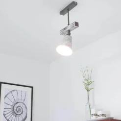 Deckenstrahler Metall Holz in Shabby Weiß Taupe E27