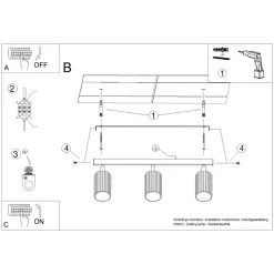 Deckenstrahler Schwarz 3-flammig B: 45 cm schwenkbar GU10