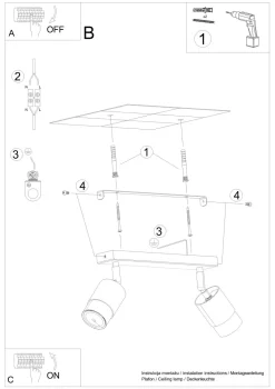 Deckenstrahler Schwarz Gold 30 cm länglich 2-flammig GU10