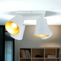 Deckenstrahler Weiß Gold Metall Retro 4-flammig E27