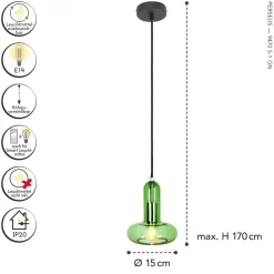 Dekorative Hängelampe Glas Grün E14 B:15 cm Modern