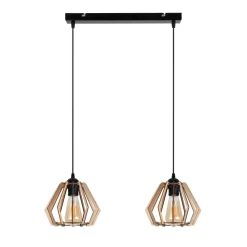 Dekorative Hängelampe Holz E27 2-flammig 50 cm lang