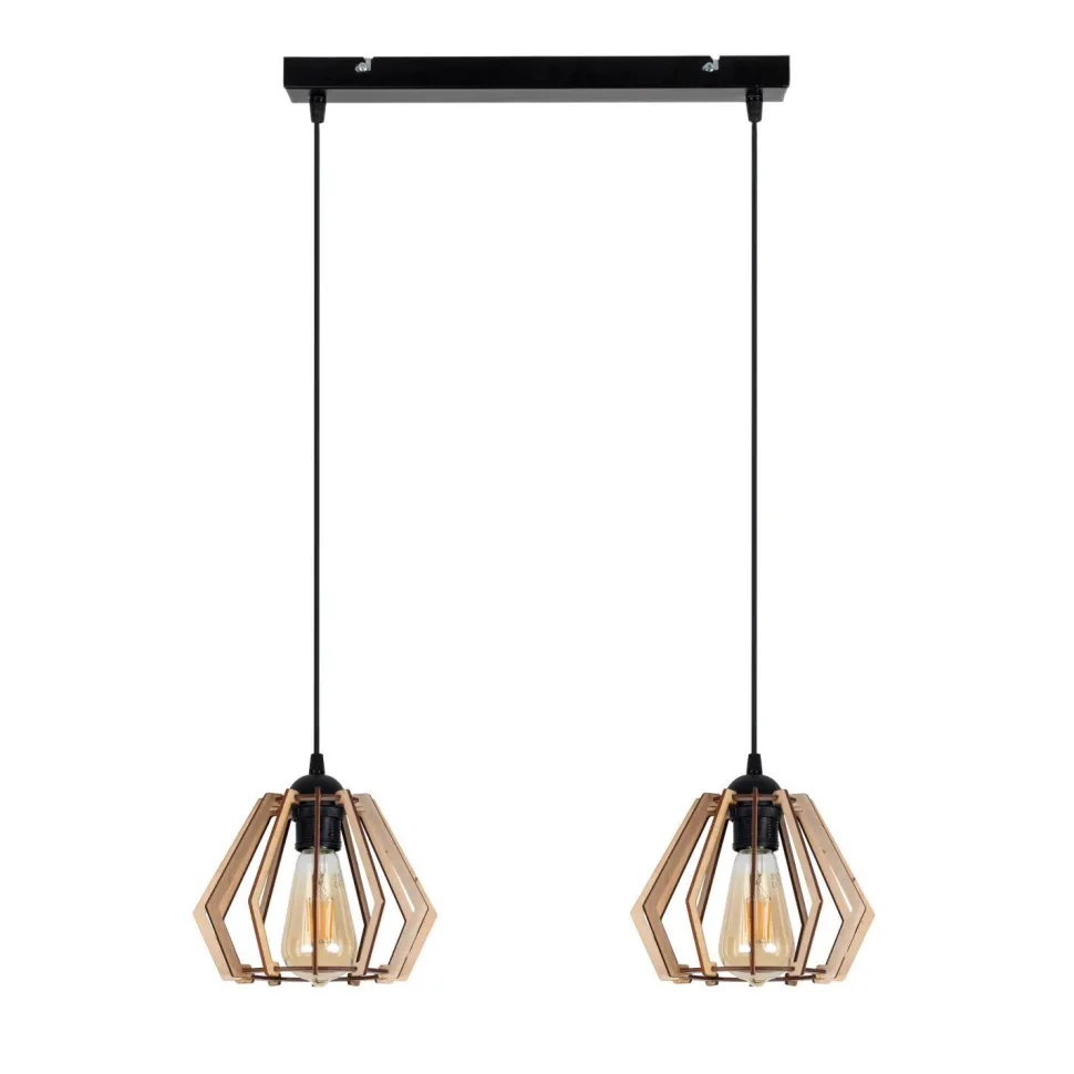 Dekorative Hängelampe Holz E27 2-flammig 50 cm lang
