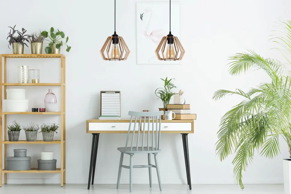 Dekorative Hängelampe Holz E27 2-flammig 50 cm lang