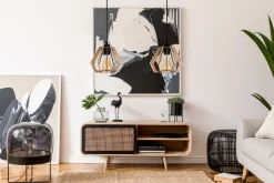 Dekorative Hängelampe Holz E27 2-flammig 50 cm lang