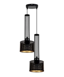 Dekorative Hängelampe Metall 2-flammig E27 Schwarz Gold