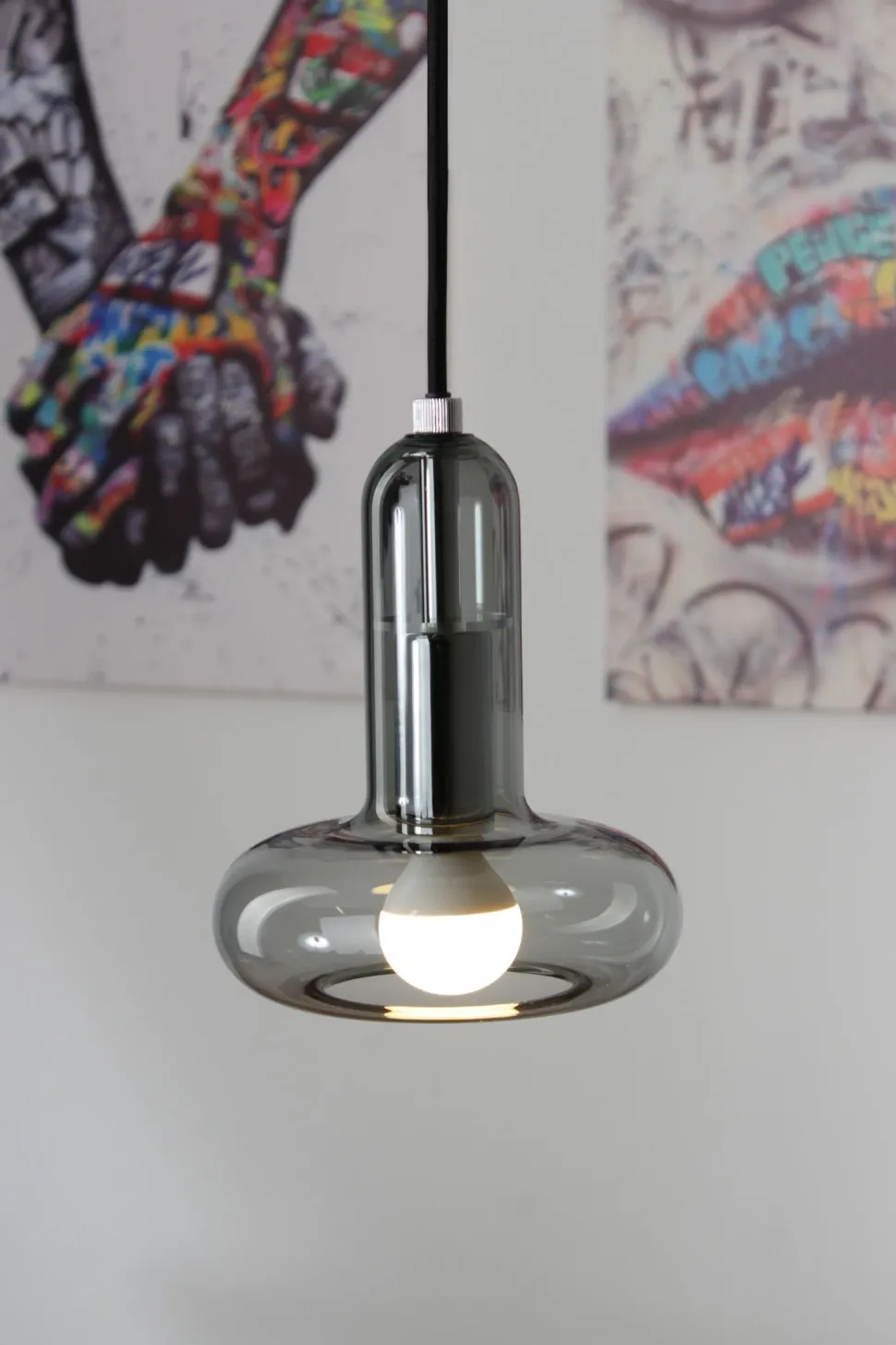 Dekorative Hängelampe Rauchglas E14 B:15 cm Modern