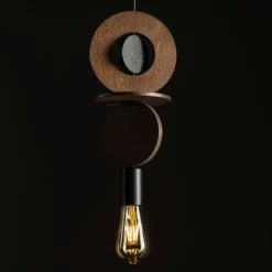 Dekorative Pendelleuchte Holz Metall Ø16 cm rund E27