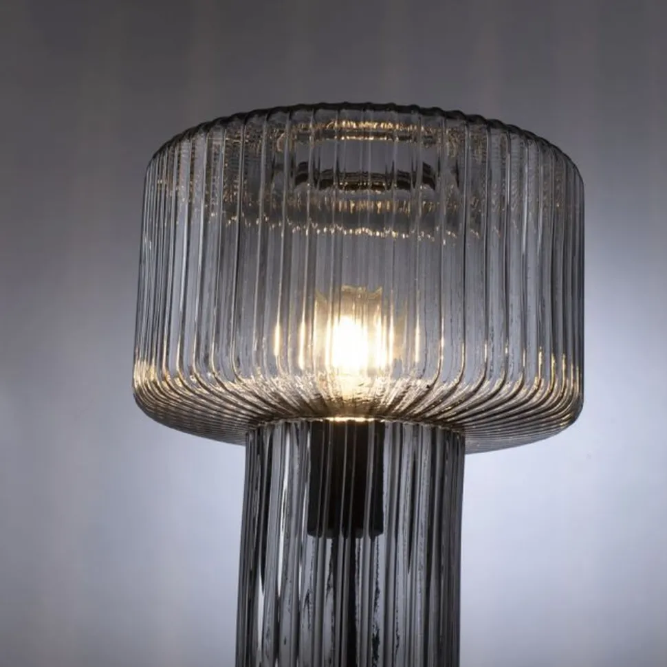 Dekorative Tischleuchte Rauchglas E27 35 cm Pilz Retro