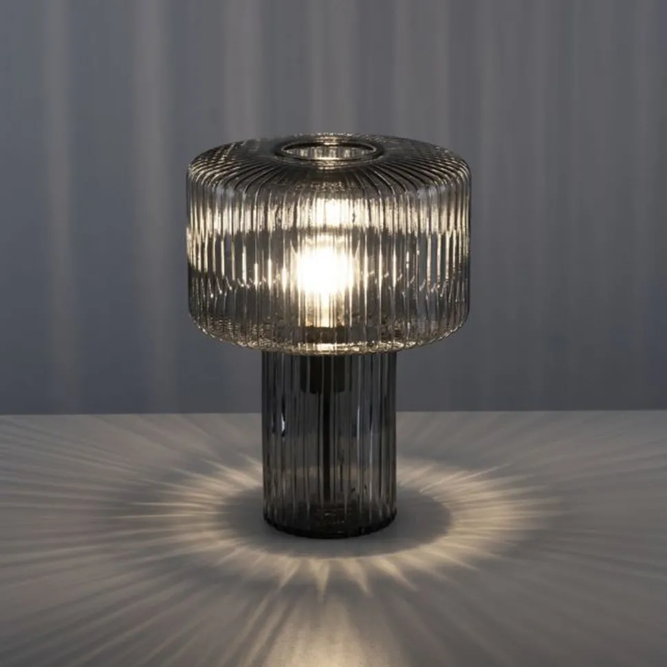 Dekorative Tischleuchte Rauchglas E27 35 cm Pilz Retro