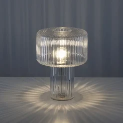 Dekorative Tischleuchte Riffelglas E27 35 cm Pilz rund