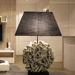 Dekorative Tischleuchte Treibholz Stoffschirm Handarbeit