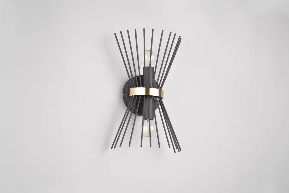 Dekorative Wandleuchte Schwarz Gold E27 H:31 cm 2-flmg