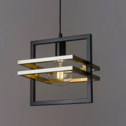 Design Hängelampe Schwarz Gold Metall B:26 cm elegant