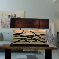 Design Tischlampe Treibholz Stoffschirm 80 cm lang