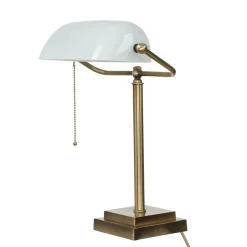 Designer Bankerleuchte in Bronze hell Weiß Echt-Messing