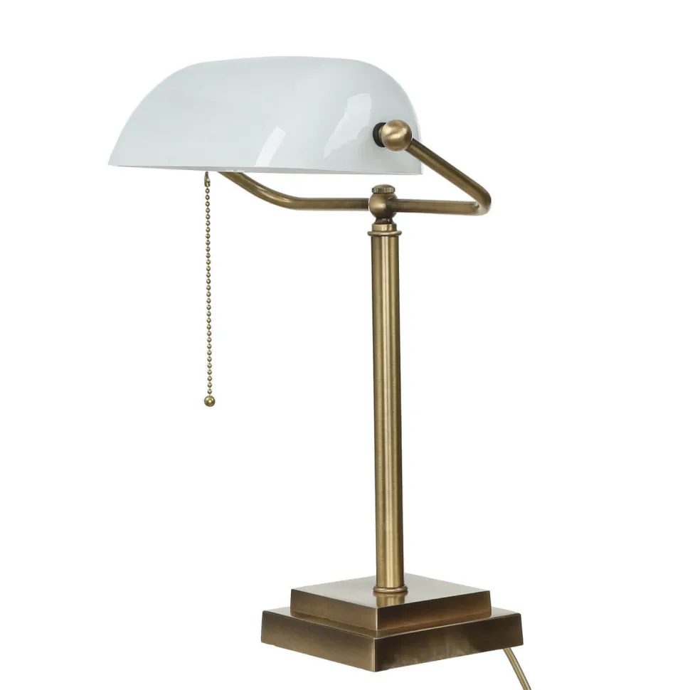 Designer Bankerleuchte in Bronze hell Weiß Echt-Messing