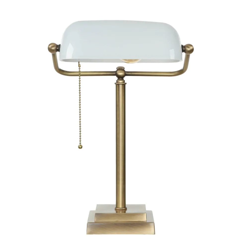 Designer Bankerleuchte in Bronze hell Weiß Echt-Messing