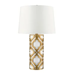 Designer Tischlampe Weiß Blattgold Antik 69cm hoch