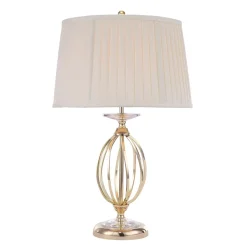 Designer Tischleuchte in Messing Creme Stoff Schirm