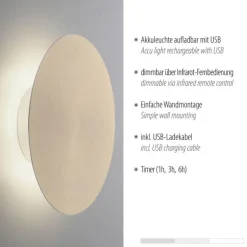 Dimmbare LED Akku Wandlampe Fernbedienung in Messing