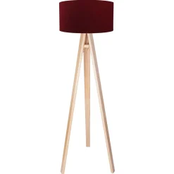 Dreibein Stehlampe Holz 140cm Bordeaux Retro Wohnzimmer