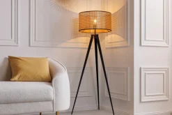 Dreibein Stehlampe Holz Kunststoff Wiener Geflecht E27