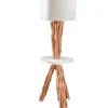 Dreibein Stehleuchte Holz Leinen Ablage 153 cm blendarm