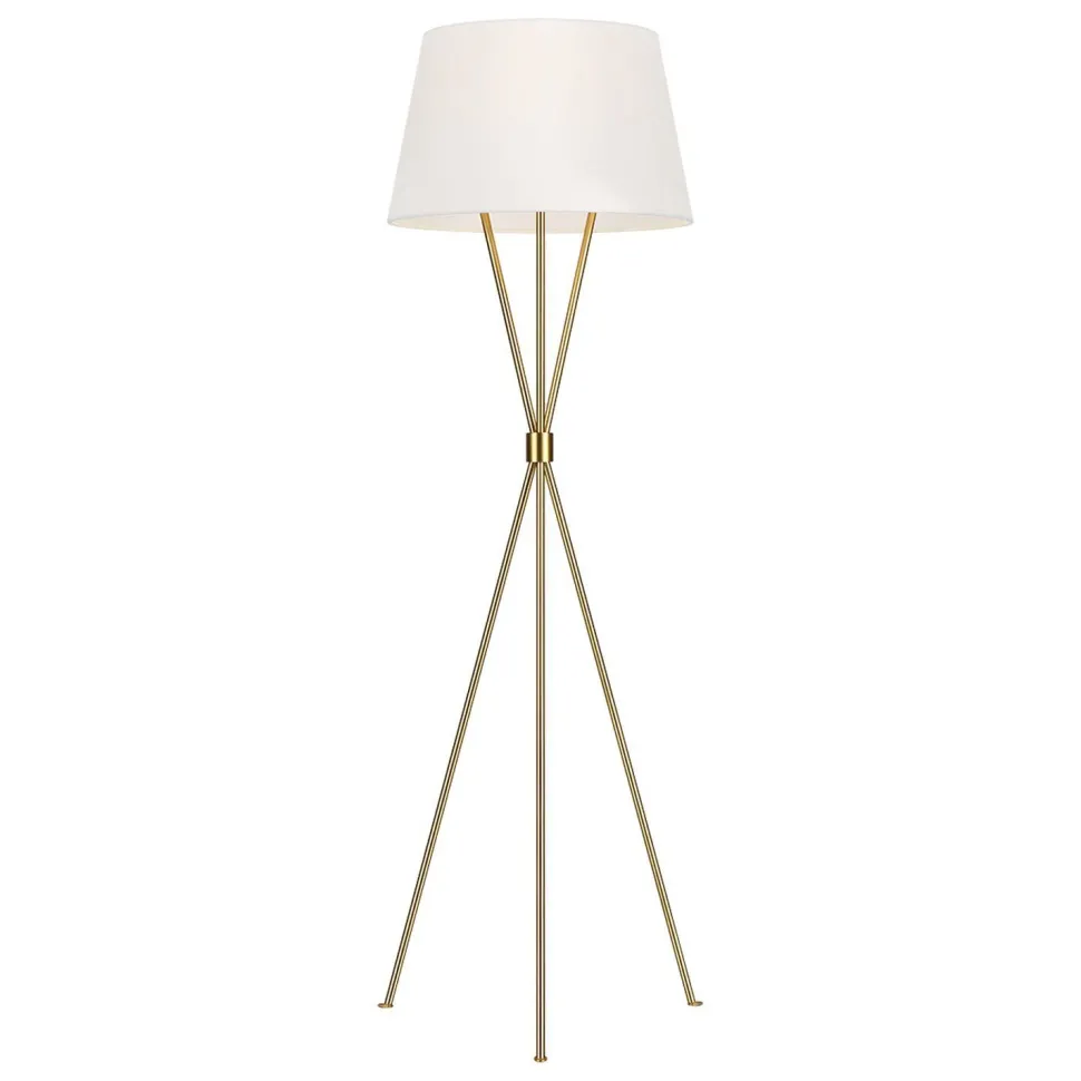 Dreibein Stehleuchte Weiß Messing 140 cm Stoff Metall