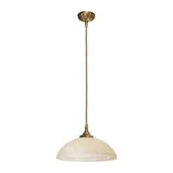 Echt-Messing Hängelampe mit Ornament & Glasschirm