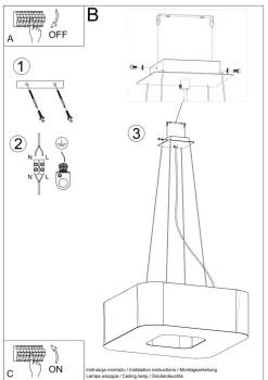 Eckige Hängelampe Weiß Stoff B: 60 cm blendarm 8x E27