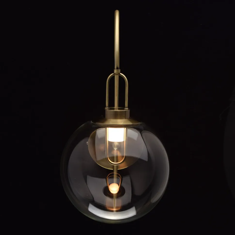 Edle LED Wandleuchte Glas Kugel Schirm in Messing