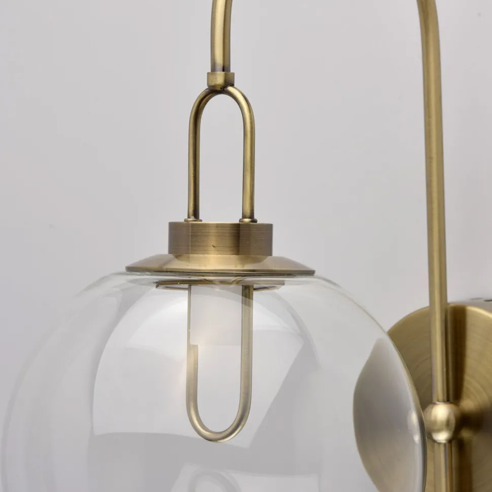 Edle LED Wandleuchte Glas Kugel Schirm in Messing