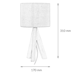 Edle Tischlampe Holz Stoffschirm Grau 31cm Ø17cm