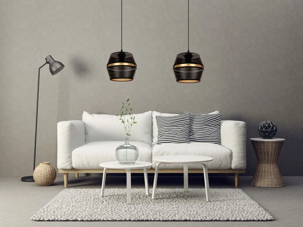 Elegante Hängelampe Metall Schwarz Gold E27 Ø20 cm