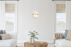 Elegante Pendelleuchte Metall Weiß Gold E27 Ø20 cm rund