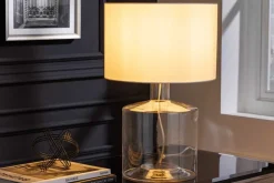 Elegante Tischleuchte AQUAMENTI Weiß Glas Stoff