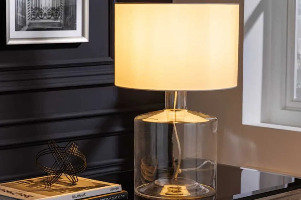 Elegante Tischleuchte AQUAMENTI Weiß Glas Stoff