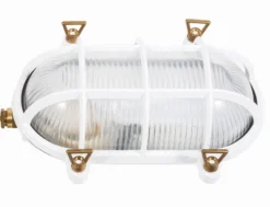 Feuchtraumleuchte oval Messing Glas E27 IP64 24 cm breit Weiß