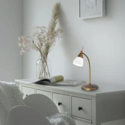 Flexible LED Tischlampe in Altmessing Glas dimmbar