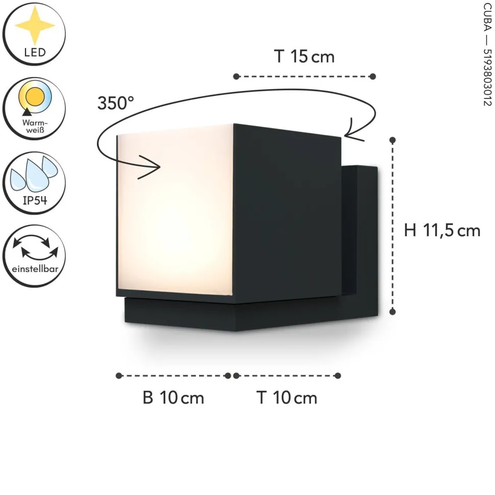 Flexible LED Wandleuchte Schwarz IP54 3000 K Aluminium