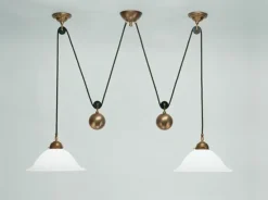 Flexible Pendelleuchte Jugendstil Messing Glas 2-flmg