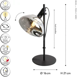 Flexible Tischlampe Glas E14 35,3 cm Schwarz Rauchgrau