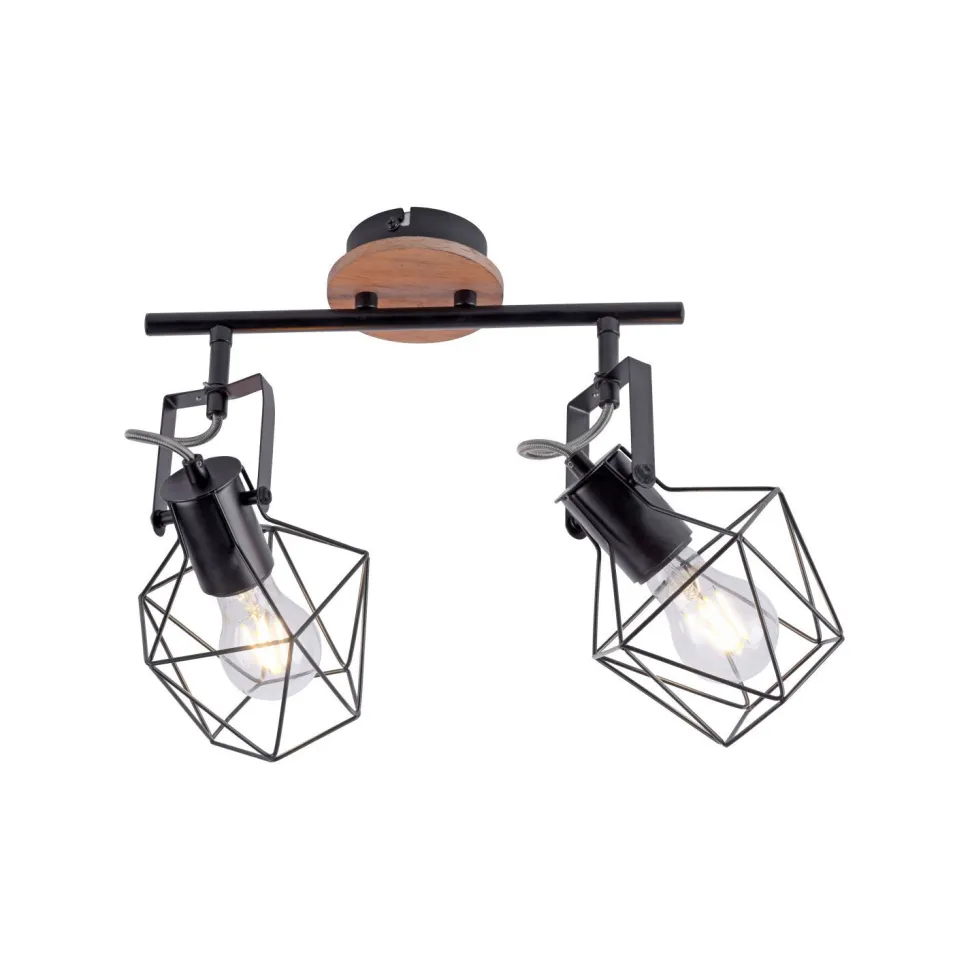 Flexibler Deckenspot Holz Metall Schwarz E27 Vintage
