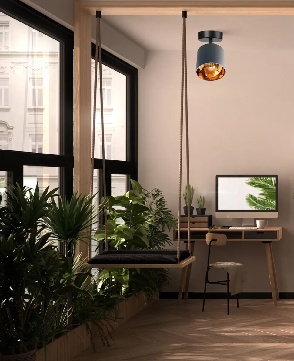 Flexibler Deckenspot Stoff Grau Gold Ø15 cm blendarm