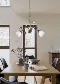 Florale Pendelleuchte Metall Glas B:70 cm Rost Antik