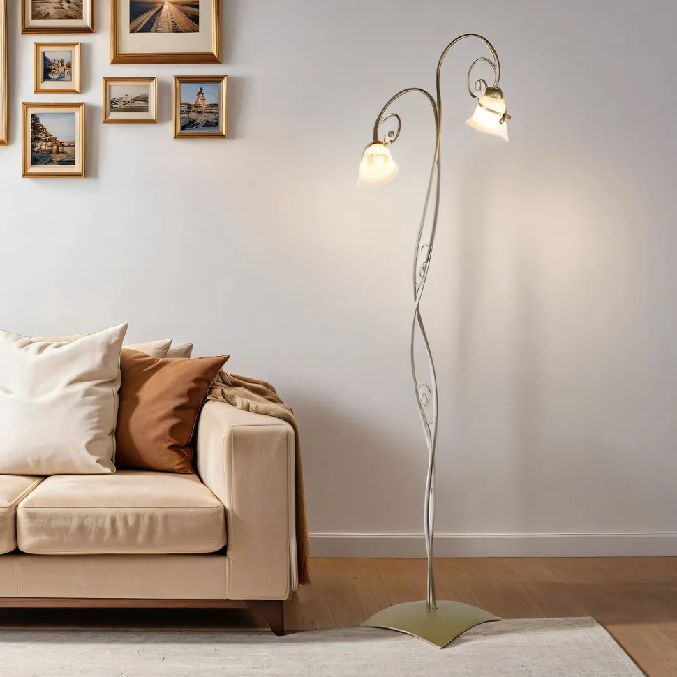 Florale Stehlampe Wohnzimmer in Gold Alabaster Glas