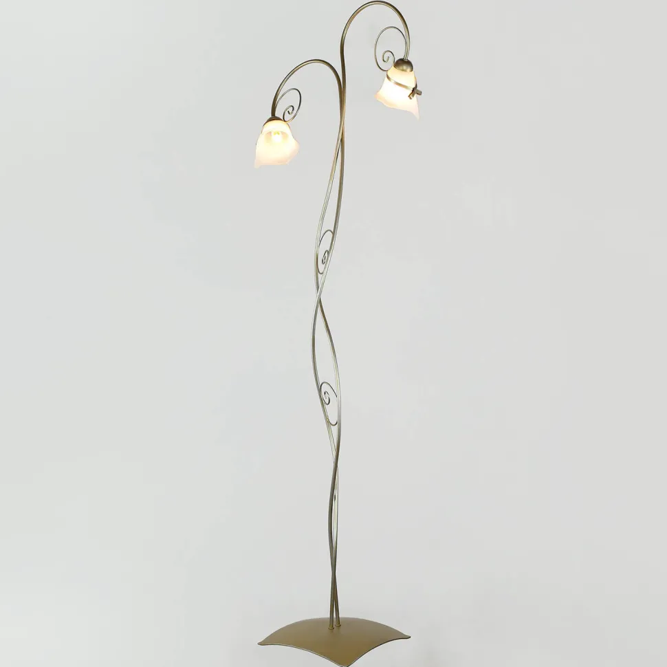 Florale Stehlampe Wohnzimmer in Gold Alabaster Glas