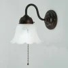 Florale Wandlampe Antik mit Zugschalter Glas Messing
