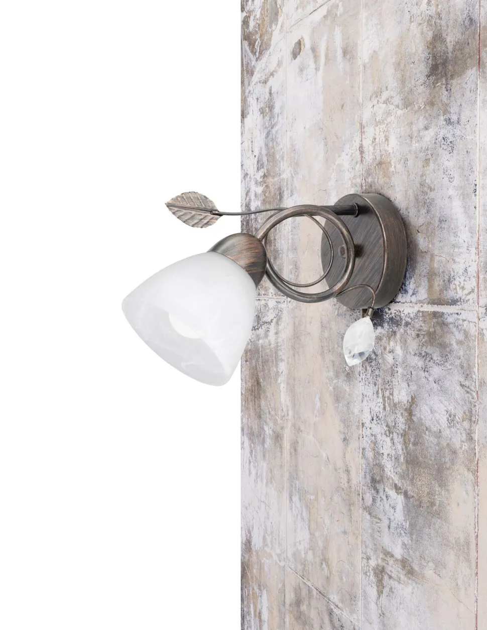 Florale Wandlampe Metall Glas E14 H:21,5 cm Rost Antik